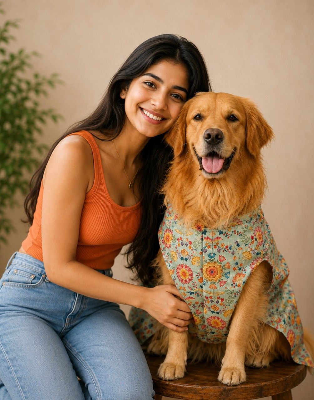 Skatrs Brocade Gold Printed Dress for Dogs and Cats (Pink)